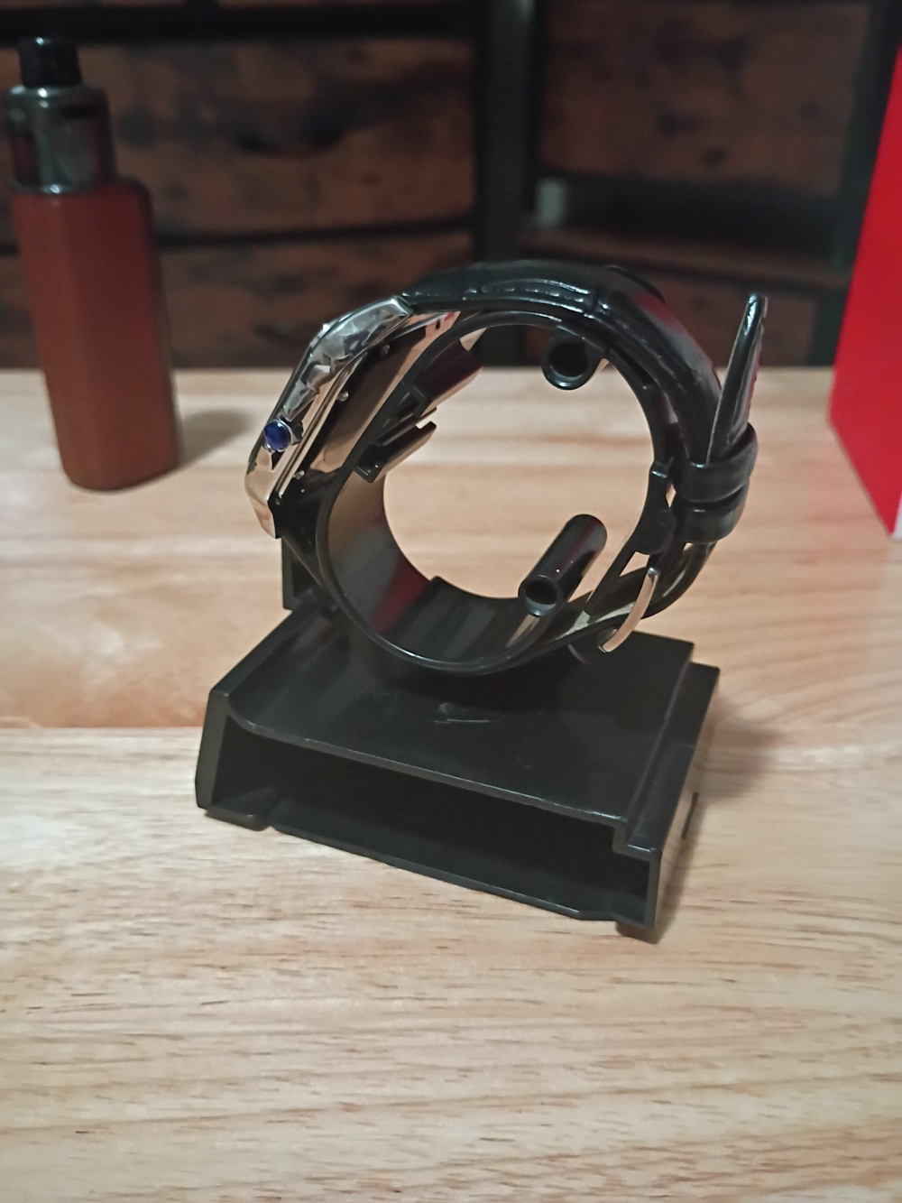 Square Stainless Dress Watch with White Roman Dial and Black Leather automatic - Picture 2 of 3